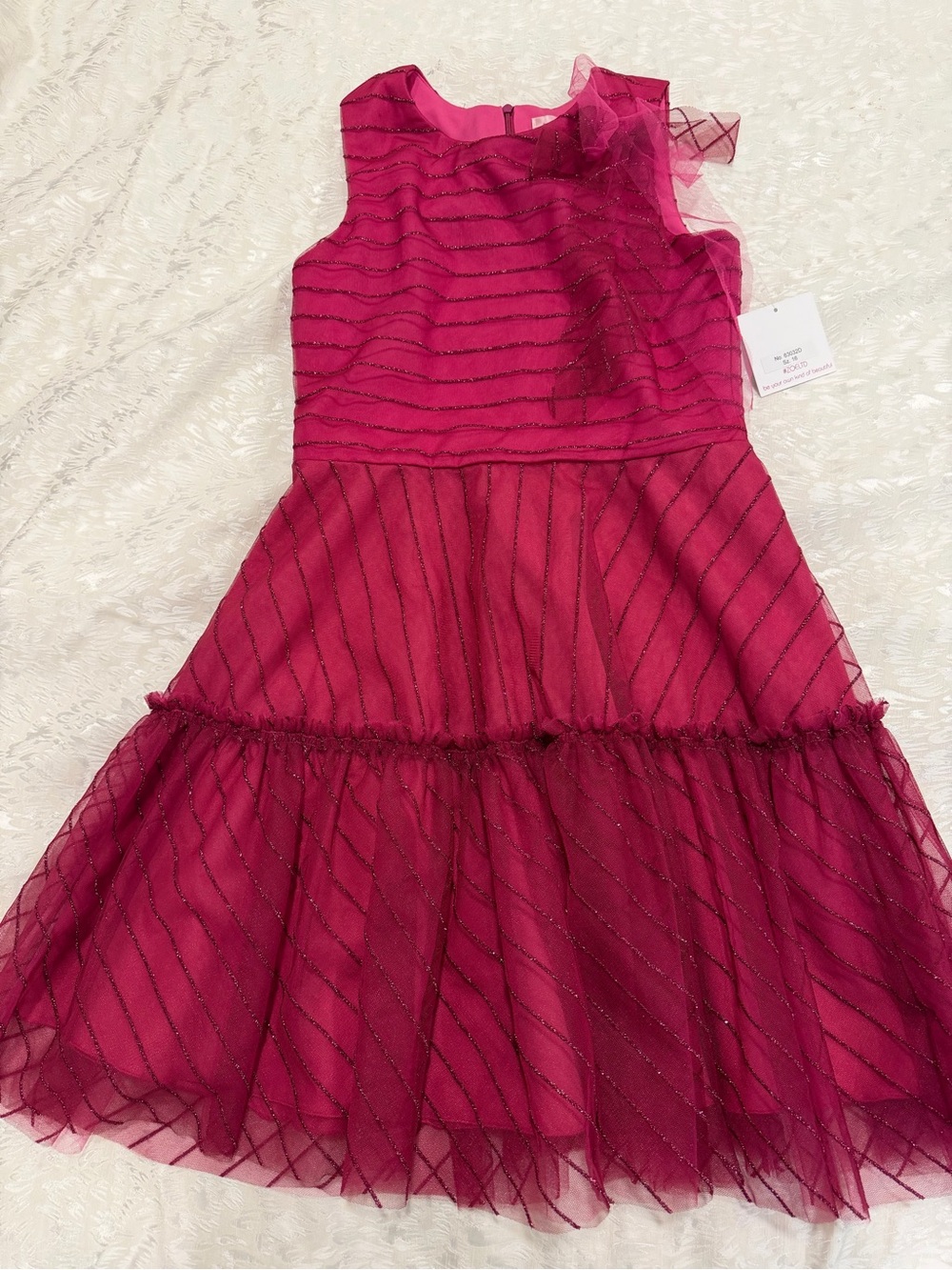 Zoe Ltd Fuchsia Layered Tulle Party Dress with Glitter Stripes